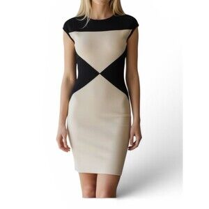 INTERMIX Black & Cream Colorblock Knit Bodycon Mini Dress Size M Hourglass